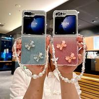 Phone Case For Samsung Galaxy Z Flip 5 Z Flip 4 Z Flip 3 Back Cover with Wrist Strap Bling Glitter Shiny Shockproof Butterfly PC Lightinthebox