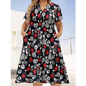 Women's Plus Size Casual Dress A Line Dress Floral Midi Dress Short Sleeve Print V Neck Elegant Daily White Yellow Summer L XL XXL 3XL 4XL miniinthebox