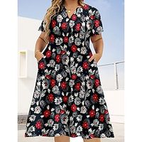 Women's Plus Size Casual Dress A Line Dress Floral Midi Dress Short Sleeve Print V Neck Elegant Daily White Yellow Summer L XL XXL 3XL 4XL miniinthebox - thumbnail
