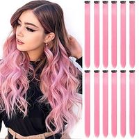12 PCS Pink Hair Extensions Clip in Colored Party Highlights Extension for Kids Girls Synthetic Hairpiece Straight 22 inch Lightinthebox