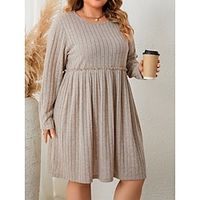 Women's Plus Size Curve Sweater Dress Casual Dress Winter Dress Plain Midi Dress Long Sleeve Ruched Knit Crew Neck Fashion Outdoor Gray Fall Winter XL 2XL 3XL 4XL Lightinthebox - thumbnail