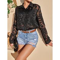 Shirt Blouse Women's Black Plain Lace Button Street Daily Fashion Shirt Collar Regular Fit S Lightinthebox