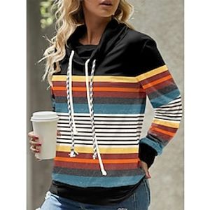 Women's Sweatshirt Pullover Striped Active Sportswear Print Drawstring Black Casual Sports Turtleneck Long Sleeve Top Micro-elastic Fall  Winter Lightinthebox