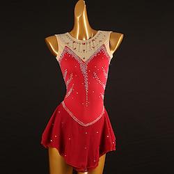 Figure Skating Dress Women's Girls' Ice Skating Dress Burgundy Patchwork Mesh Spandex High Elasticity Training Practice Professional Skating Wear Classic Crystal / Rhinestone Sleeveless Ice Skating Lightinthebox