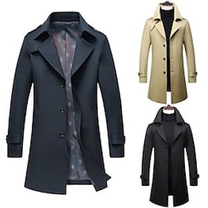 Men's Coat Trench Coat Casual Daily Fall  Winter POLY Casual  Daily Outerwear Clothing Apparel Business Casual Daily Solid Color Button Lapel Single Breasted Lightinthebox