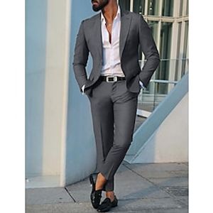 Black Burgundy Gray Men's Wedding Homecoming Suits Solid Colored 2 Piece Fashion Daily Business Plus Size Single Breasted Two-buttons 2024 miniinthebox