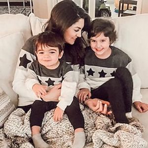 Family Sweatshirt Cotton Star Casual Light Blue Gray Long Sleeve Daily Matching Outfits Lightinthebox