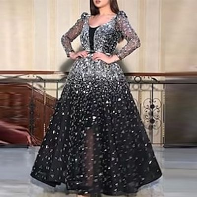 Women's Party Dress Sequin Dress Long Dress Maxi Dress Black Long Sleeve Polka Dot Sequins Winter Fall Crew Neck Party Stylish Elegant Party Halloween Fall Dress 2022 S M L XL XXL / Winter Dress miniinthebox