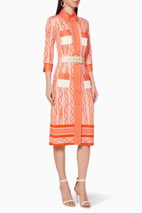 Belted Logo Chain Print Dress