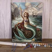 Paint By Numbers For Adults Mermaid DIY Digital Oil Painting Acrylic Paint Leisurely Painting Kits Canvas Wall Art Colorful Sea Bedroom Wall Decor 16 20 Inch Lightinthebox