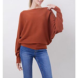 Women's Pullover Sweater Classic Style Solid Color Basic Casual Long Sleeve Loose Sweater Cardigans Peak Fall Spring Wine Red Lotus color Denim Blue Lightinthebox