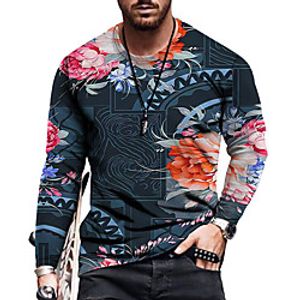 Men's Tee T shirt Shirt 3D Print Floral Graphic Plus Size Print Long Sleeve Casual Tops Basic Designer Slim Fit Big and Tall Blue Royal Blue Navy Blue miniinthebox
