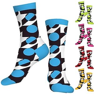 Men's Women's Socks Compression Socks Cycling Socks Funny Socks Novelty Socks Bike  Cycling Breathable Anatomic Design Wearable 1 Pair Geometric Cotton Yellow Red Blue S M L Lightinthebox