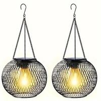 2 Pcs solar powered metal suspended lantern lights for outdoor courtyard garden decoration Lightinthebox