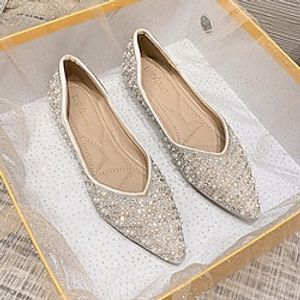 Women's Wedding Shoes Flats Sparkling Shoes Wedding Party Rhinestone Imitation Pearl Flat Heel Pointed Toe Elegant Fashion Microbial Leather Purple Beige Lightinthebox