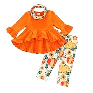 Toddler Girls' Halloween Clothing Set Outfit Long Sleeve Cotton Set Basic Orange miniinthebox