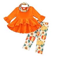 Toddler Girls' Halloween Clothing Set Outfit Long Sleeve Cotton Set Basic Orange miniinthebox - thumbnail