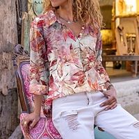 Women's Shirt Blouse Pink Floral Button Print Long Sleeve Casual Holiday Fashion Shirt Collar Regular Fit Floral Spring   Fall Lightinthebox - thumbnail