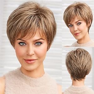 Short Blonde Brown Wigs for Women Memory Fiber Simulated Human Hair Pixie Curly Wig With Bang,Natural Daily Use Hair(Color JR14#) Lightinthebox