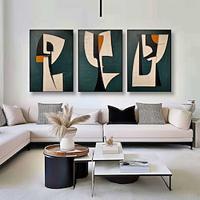 Hand painted Abstract Green Art painting Modern 3 Piece Art Painting Gallery Wall Art Set Brush Strokes Green Minimalist artwork firgure oil painting Wall decor art Lightinthebox