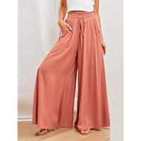 Women's Wide Leg Pants Trousers Plain Pocket High Cut Long High Waist Streetwear Casual Street Daily Wear Black White S M Summer Spring Lightinthebox