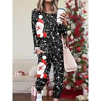 Women's Loungewear Sets Santa Claus Fashion Comfort Christmas Street Daily Spandex Breathable Crew Neck Long Sleeve T shirt Tee Pant Pocket Elastic Waist Fall Winter Black Wine Lightinthebox - thumbnail
