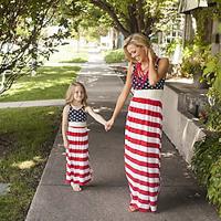 Mommy And Me Women And Girls 4th Of July Independence Day Polka Dot Star Print Stripe Long Maxi Fashion Dress Lightinthebox