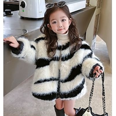 Kids Girls' Faux Fur Coat Graphic Daily School Coat Outerwear 2-9 Years Spring Zebra black and white Lightinthebox