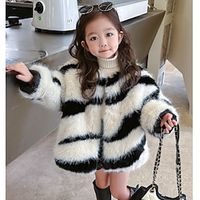 Kids Girls' Faux Fur Coat Graphic Daily School Coat Outerwear 2-9 Years Spring Zebra black and white Lightinthebox - thumbnail