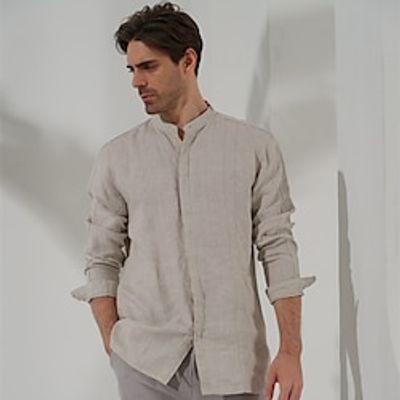100% Linen Men's Shirt Linen Shirt Button Up Shirt Yellow Navy Blue Green Long Sleeve Plain Stand Collar Spring Fall Outdoor Daily Clothing Apparel Lightinthebox 100% Linen Men's Shirt Linen Shirt Button Up Shirt Yellow Navy Blue Green Long Sleeve Plain Stand Collar Spring Fall Outdoor Daily Clothing Apparel Lightinthebox