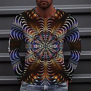 Men's Tee T shirt 3D Print Graphic Spray Round Neck Casual Daily 3D Print Long Sleeve Tops Chinese Style Casual Classic Rainbow miniinthebox