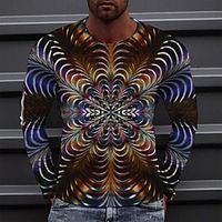 Men's Tee T shirt 3D Print Graphic Spray Round Neck Casual Daily 3D Print Long Sleeve Tops Chinese Style Casual Classic Rainbow miniinthebox - thumbnail