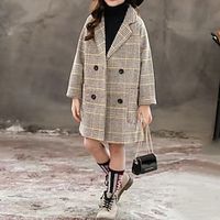 Kids Girls' Woolen Coat Long Sleeve Yellow Solid Color Pocket Winter Neutral School 7-13 Years Lightinthebox - thumbnail