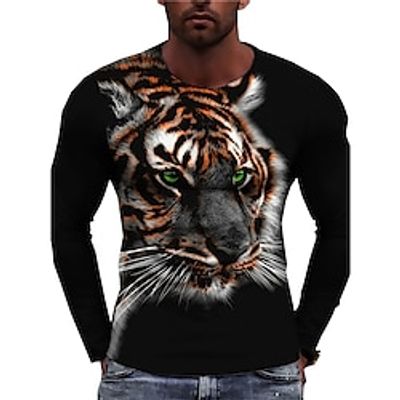Men's Unisex T shirt Tee Tiger Graphic Prints Crew Neck Black Long Sleeve 3D Print Outdoor Street Print Tops Basic Sports Casual Classic miniinthebox