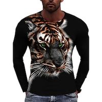 Men's Unisex T shirt Tee Tiger Graphic Prints Crew Neck Black Long Sleeve 3D Print Outdoor Street Print Tops Basic Sports Casual Classic miniinthebox - thumbnail