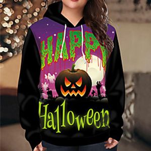 Women's Plus Size Tops Hoodie Sweatshirt Graphic Pumpkin Letter Print Long Sleeve V Neck Streetwear Halloween Fall Winter Purple Green Big Size XL XXL 3XL 4XL 5XL miniinthebox