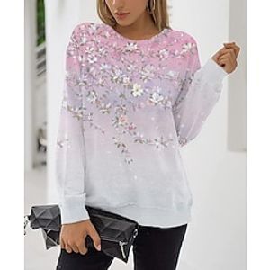 Women's T shirt Tee Pullover Sweatshirt Pink Blue Green Floral Graphic Prints Print Long Sleeve Sports Holiday Active Streetwear Round Neck S miniinthebox