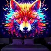 Blacklight Tapestry UV Reactive Glow in the Fox Animal Trippy Misty Nature Landscape Hanging Tapestry Wall Art Mural for Living Room Bedroom miniinthebox - thumbnail