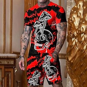 Men's Shorts and T Shirt Set T-Shirt Outfits Graphic Skull Mushroom Crew Neck Clothing Apparel 3D Print Outdoor Daily Short Sleeve 3D Print 2 Piece 2pcs Designer Casual Comfortable Lightinthebox