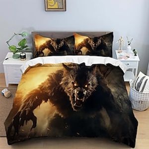 3-piece2-piece Halloween 3D digital printing horror forest down duvet cover with soft variation Wolf King pattern bedding set Lightinthebox