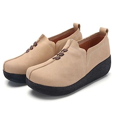 Women's Slip-Ons Plus Size Flat Heel Round Toe Casual Vintage Minimalism Daily Office Walking Shoes Nubuck Loafer Fall Spring Solid Colored Black Gray Red Lightinthebox