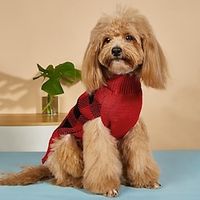 Dog clothing knitted elastic comfortable lapel design classic red green and black color contrast plaid pet sweater Lightinthebox - thumbnail