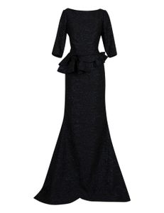3/4 Sl Ruffles Waist Brocade Gown 3/4 Sl Ruffles Waist Brocade Gown