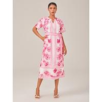Floral Printed Straight-Cut Casual Maxi Dress with Belt