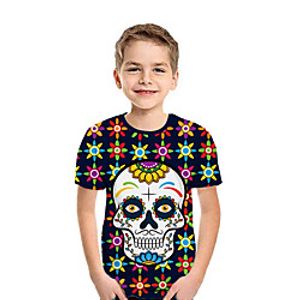 Kids Boys' T shirt Tee Short Sleeve Skulls 3D Print Graphic Navy Blue Children Tops Summer Active Daily Wear Halloween Regular Fit 3-12 Years Lightinthebox