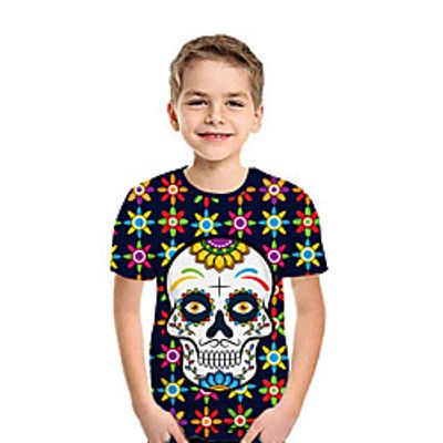 Kids Boys' T shirt Tee Short Sleeve Skulls 3D Print Graphic Navy Blue Children Tops Summer Active Daily Wear Halloween Regular Fit 3-12 Years Lightinthebox