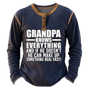 Graphic Letter Fashion Daily Casual Men's 3D Print Henley Shirt Casual Holiday Going out T shirt Black Army Green Dark Blue Long Sleeve Henley Shirt Spring   Fall Clothing Apparel S M L XL XXL 3XL Lightinthebox