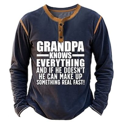 Graphic Letter Fashion Daily Casual Men's 3D Print Henley Shirt Casual Holiday Going out T shirt Black Army Green Dark Blue Long Sleeve Henley Shirt Spring   Fall Clothing Apparel S M L XL XXL 3XL Lightinthebox