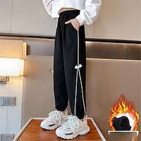 Kids Girls' Sweatpants Solid Color Active Side Stripe School 7-13 Years Spring Black plus velvet Off-white plus velvet Black regular style Lightinthebox - thumbnail