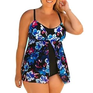 Women's Swimwear Tankini 2 Piece Plus Size Swimsuit Modest Swimwear Open Back for Big Busts Print Floral Blue Camisole Strap Bathing Suits New Vacation Fashion  Modern  Padded Bras Lightinthebox